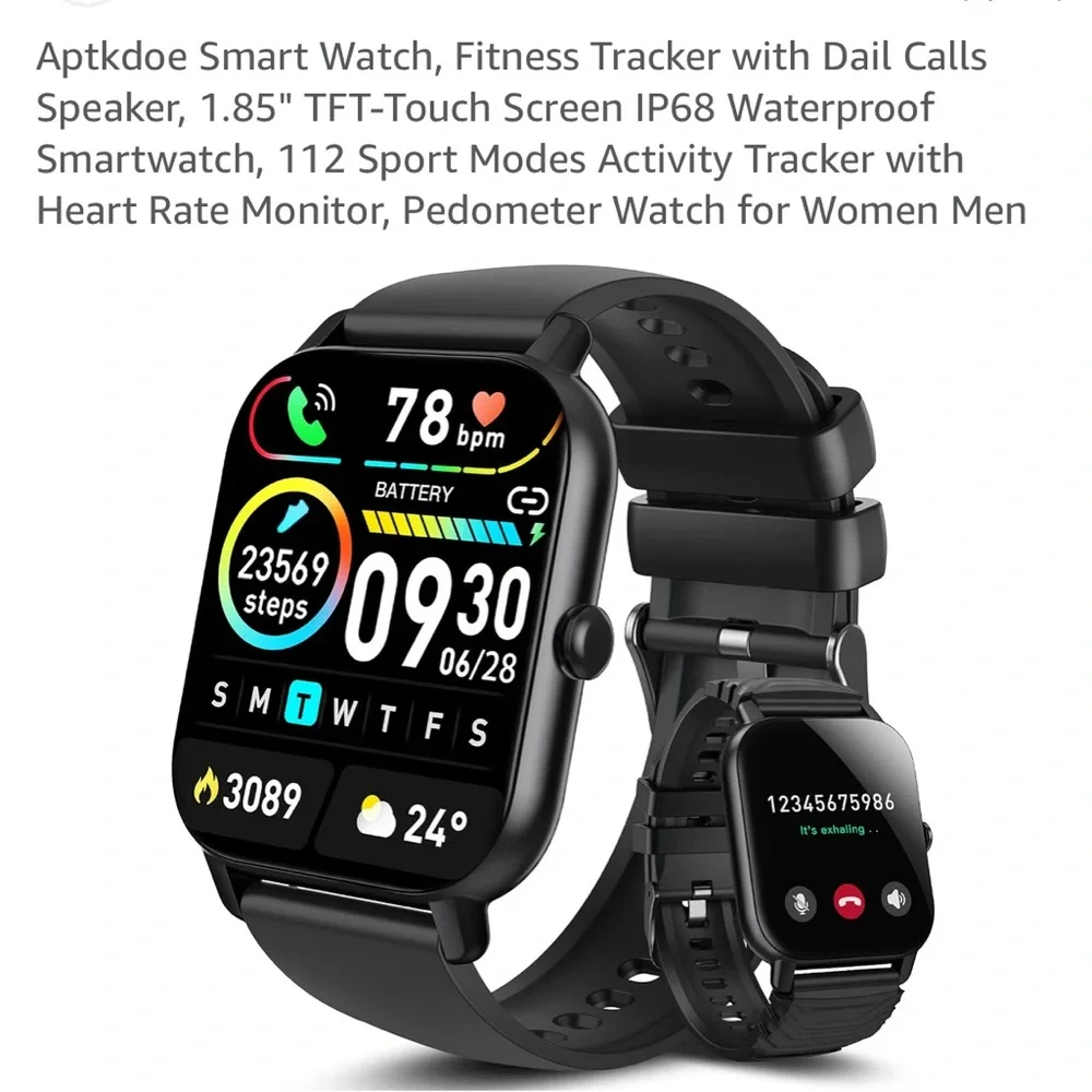 Aptkdoe Black Smartwatch with USB Charging Cable